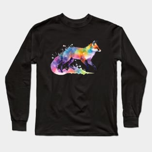 Watercolor Rainbow Galaxy Fox V1 Long Sleeve T-Shirt